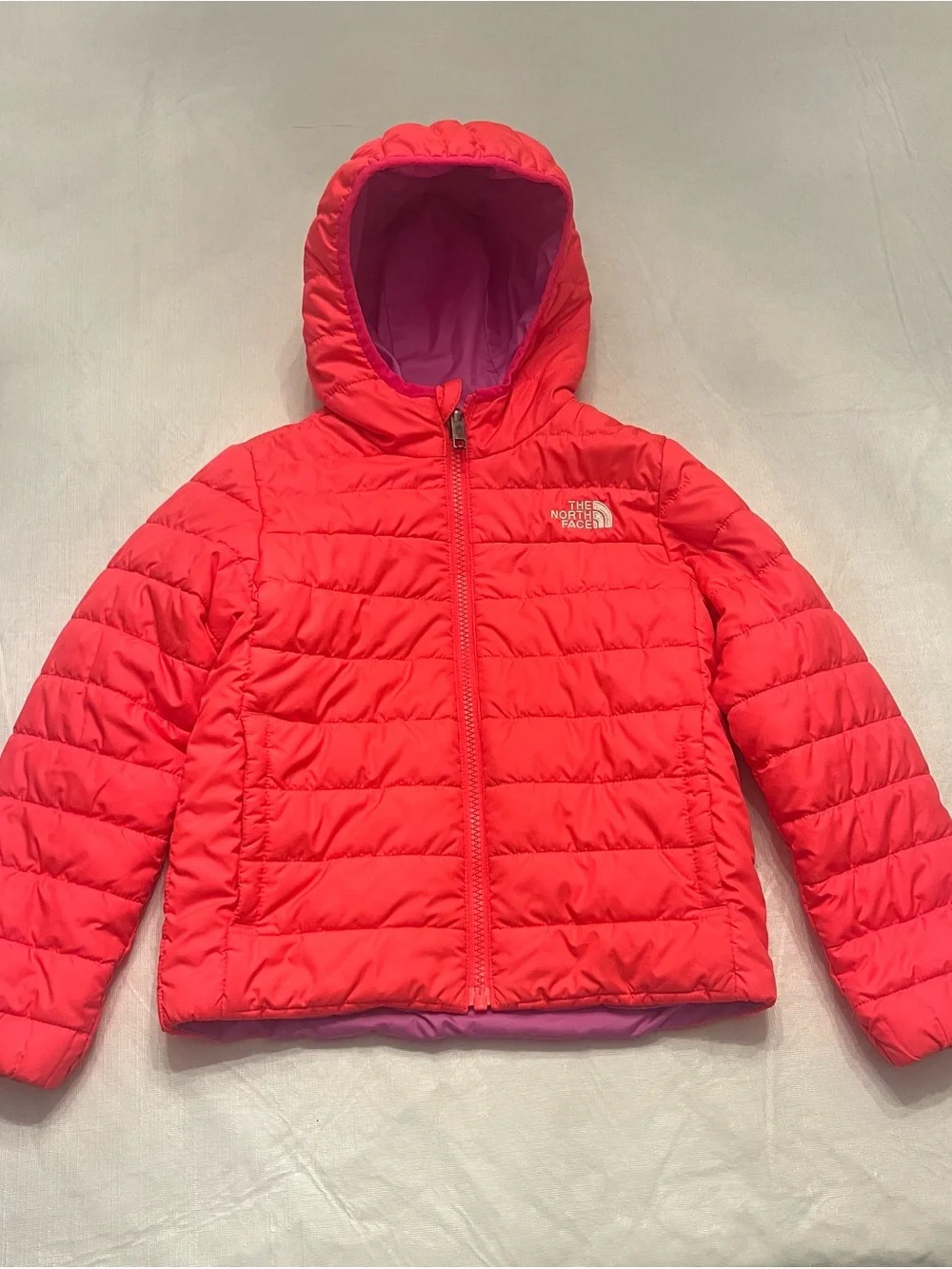 The North Face Girls' Hooded Quilted Jacket - Bright Coral